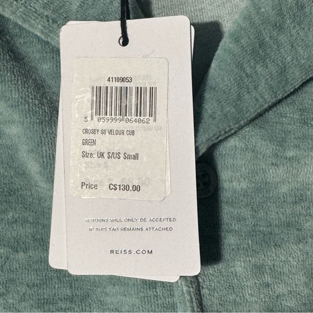 Reiss Crosby Cuban Collar Shirt –Velour– Size Small – Button Up Resort Vacation - Picture 5 of 12
